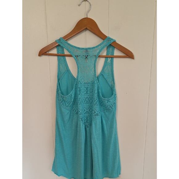 Vanity Tops - Vanity Mint Green Crochet Lace Racerback Lettuced Edge Tank Womens M Y2K Vibes